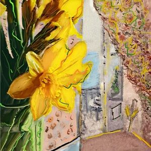 Vibrant Yellow and Green Floral Art Print